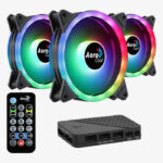 KIT DE 3 FANS AEROCOOL DUO 12 PRO (ARGB - DUAL RING) CON CONTROLADORA Y CONTROL
