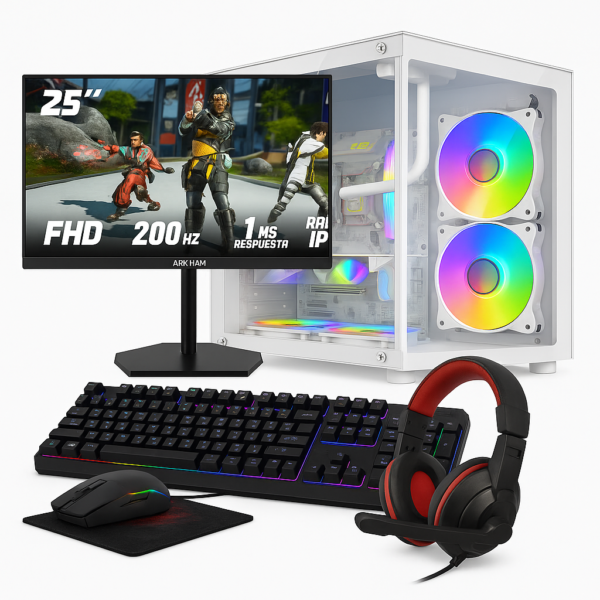 PC Gamer Completa + Monitor 25" 200hz + Combo Perisfericos | AMD Ryzen 5 5500 + Placa de video rx580 8gb+ 16GB RAM + SSD 480 + A520 + Gabinete RGB + Fuente 650w