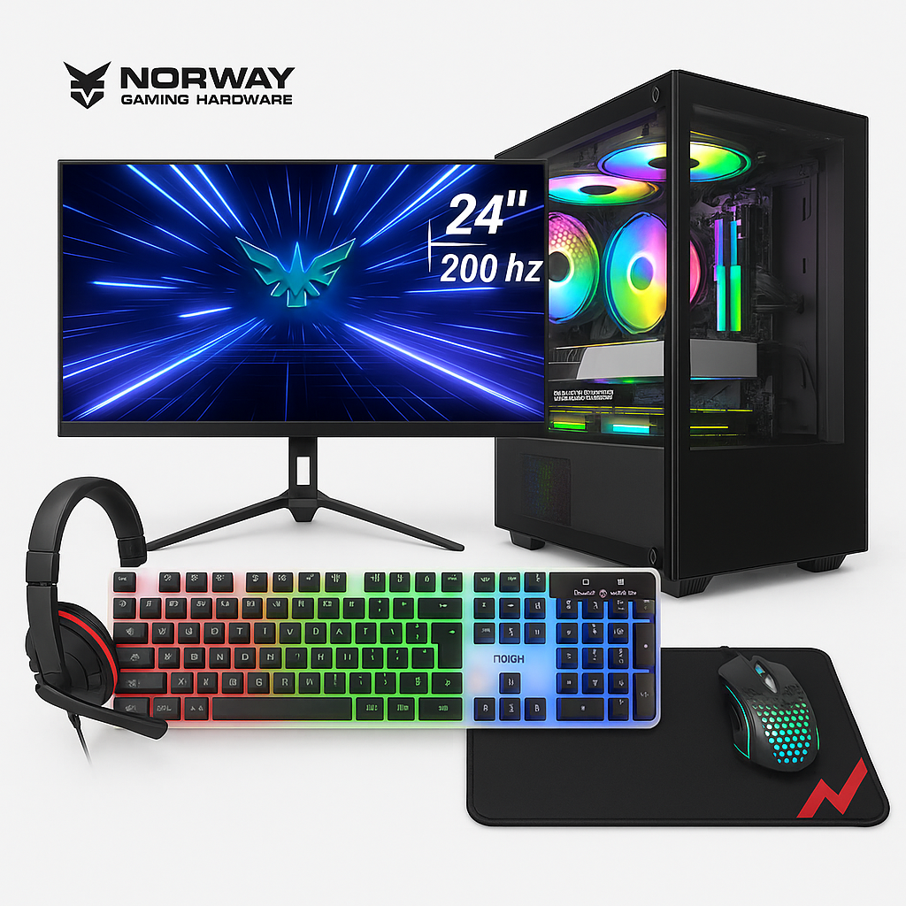 PC GAMER COMPLETA + MONITOR 25" 200HZ + COMBO PERISFERICOS  AMD RYZEN 5 5500 + PLACA DE VIDEO 3050 8GB+ 32GB RAM + M.2 1TB + A520 + GABINETE RGB + FU