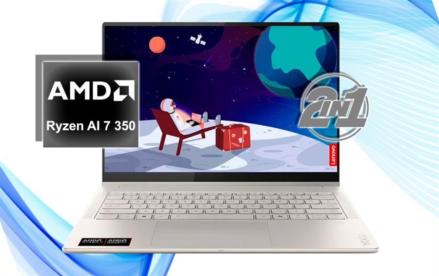 Notebook Lenovo Yoga 7 14AKP10 2-IN-1 Ryzen™ AI 7 350 1TB SSD 16GB 14" WUXGA (1920x1200) TOUCHSCREEN OLED WIN11 Pro IR Webcam SEASHELL Backlit Keyoard FP Reader Lenovo Pen
