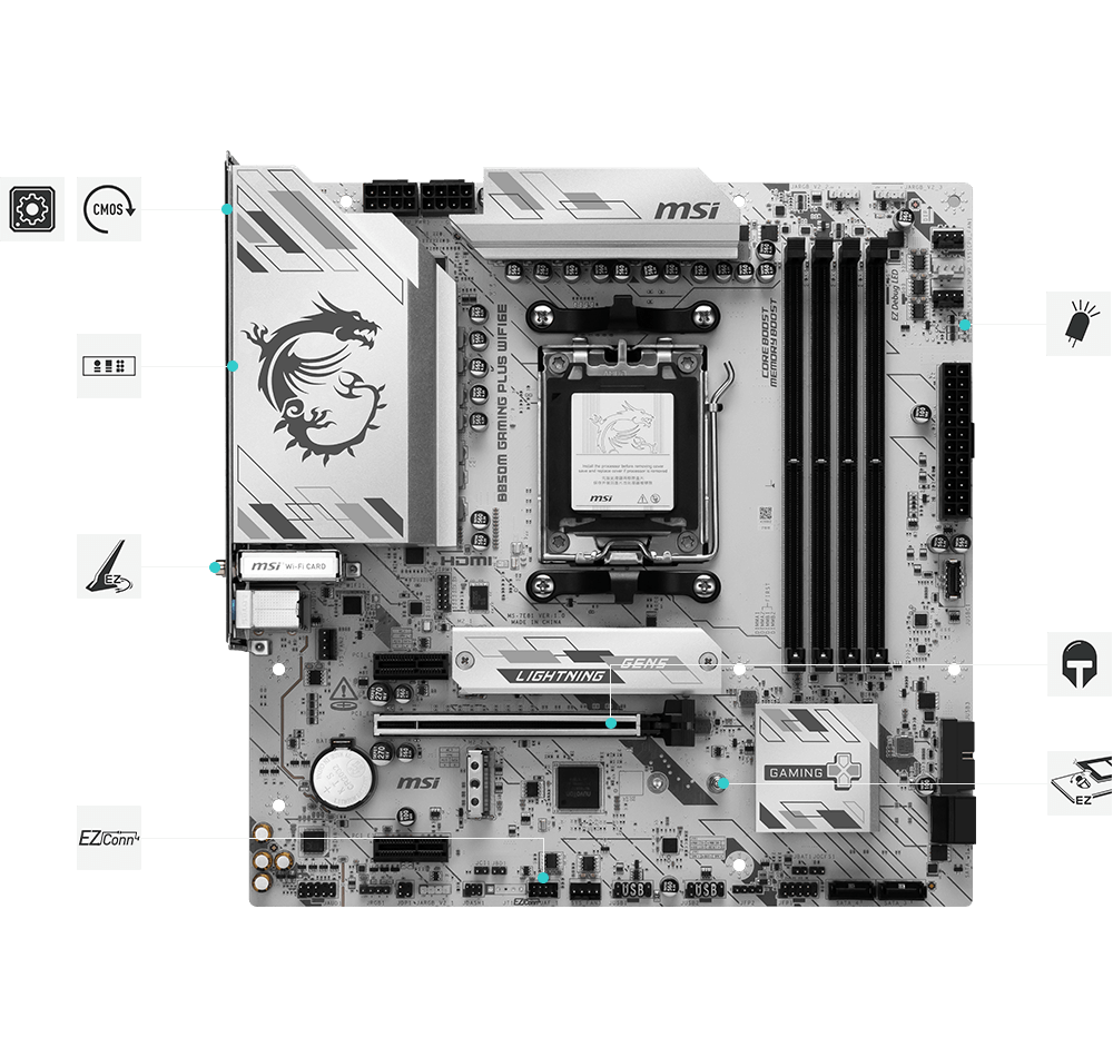 Motherboard MSI B850M GAMING WIFI6E AM5 DDR5 - Imagen 2