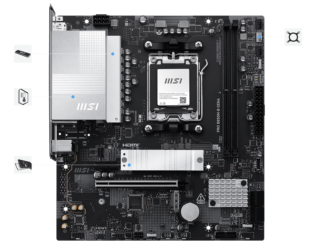Motherboard MSI PRO B850M-B GEN4 AM5 DDR5 - Imagen 2