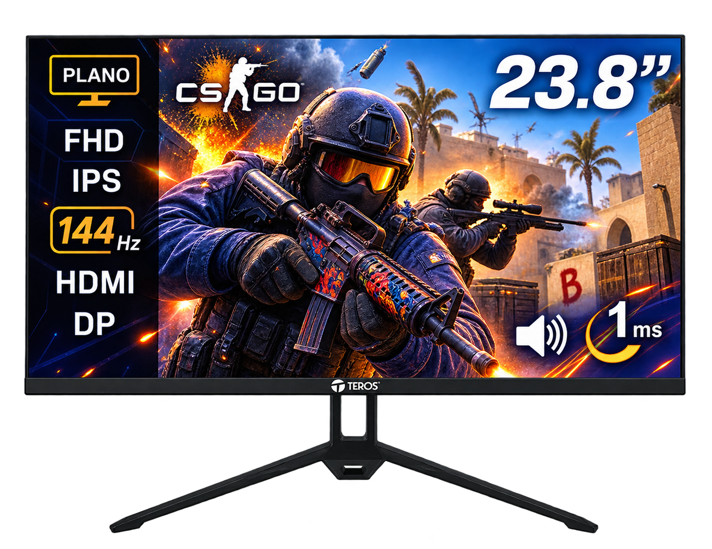 MONITOR TEROS TE-2417S GAMING 23,8" PLANO IPS FHD (1920X1080) 144HZ 1MS FICHA USA