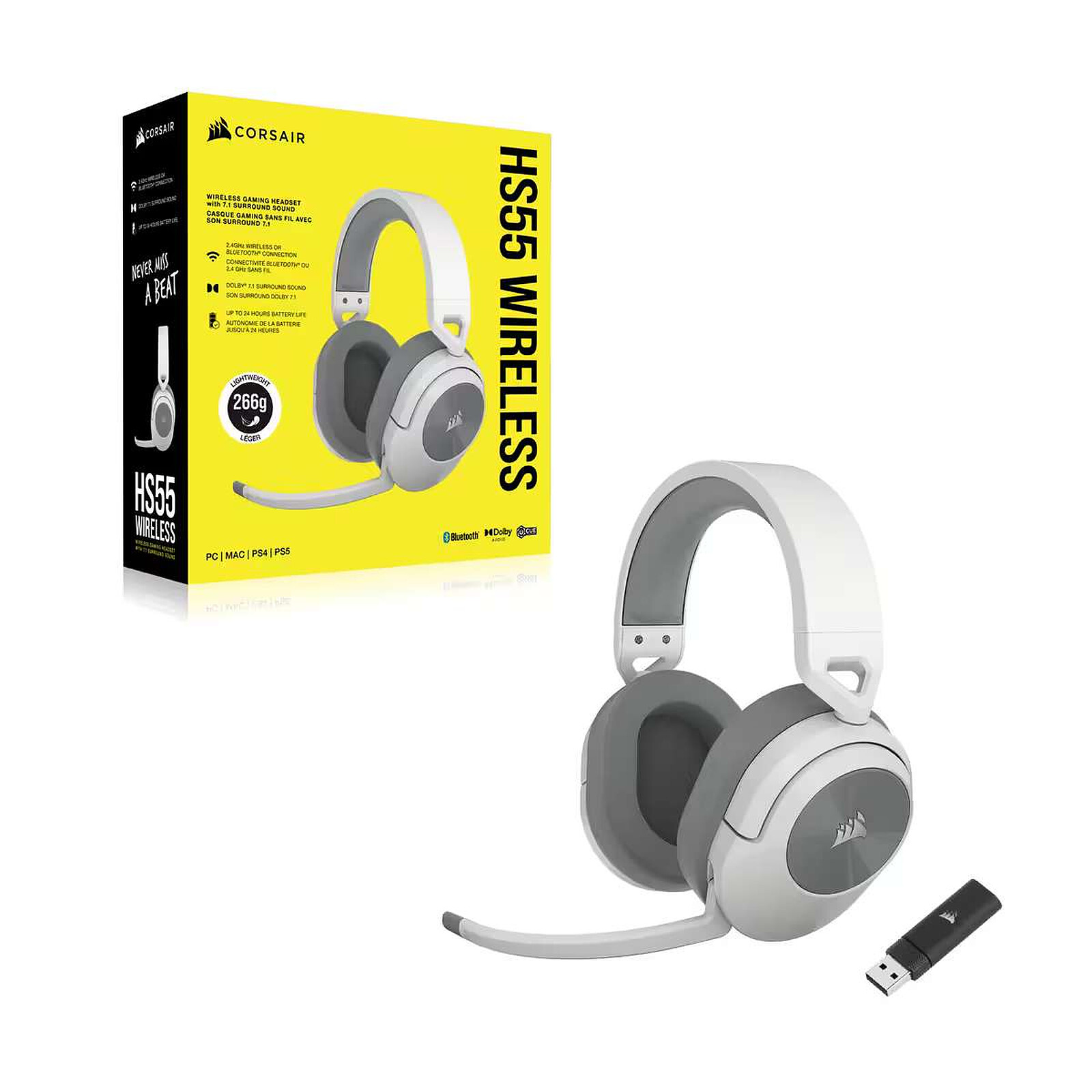 Auriculares gaming CORSAIR HS55 Wireless Blanco - Imagen 2