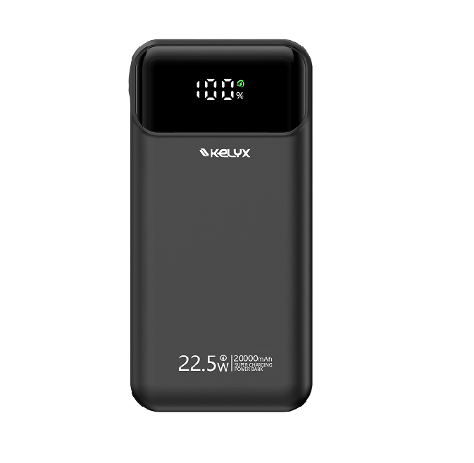 POWER BANK KELYX SLIM 20000 MHA TYPE-C+USB+LIGHTNING FAST CHARGE 22.5W BLACK (7435)