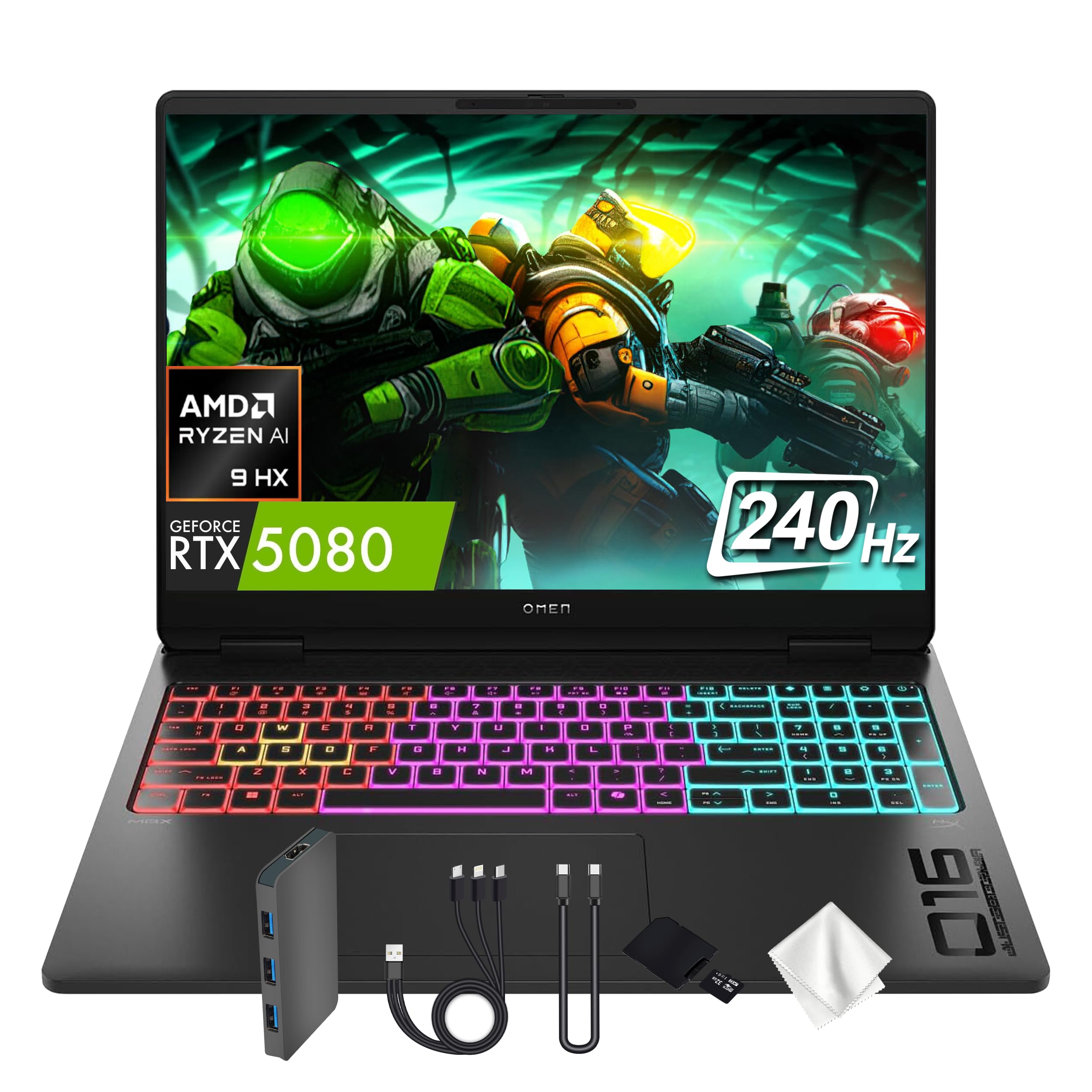 NOTEBOOK GAMER HP OMEN MAX 16-AK0098 GAMING AMD Ryzen™ AI 9 HX 375 1TB SSD 32GB 16" (2560x1600) 240Hz IPS WIN11 NVIDIA® RTX 5080 16384MB SHADOW BLACK RGB Backlit Keyboard - CG6Y7UA#ABA HX26 - Imagen 2