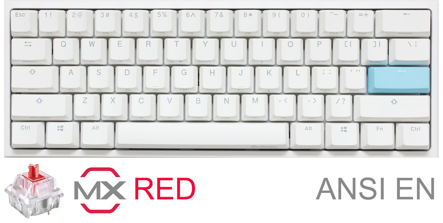 TECLADO GAMER DUCKY ONE 2 MINI PURE WHITE RGB VERSION GAMING CHERRY MX RED DOUBLE-SHOT PBT MECANICO