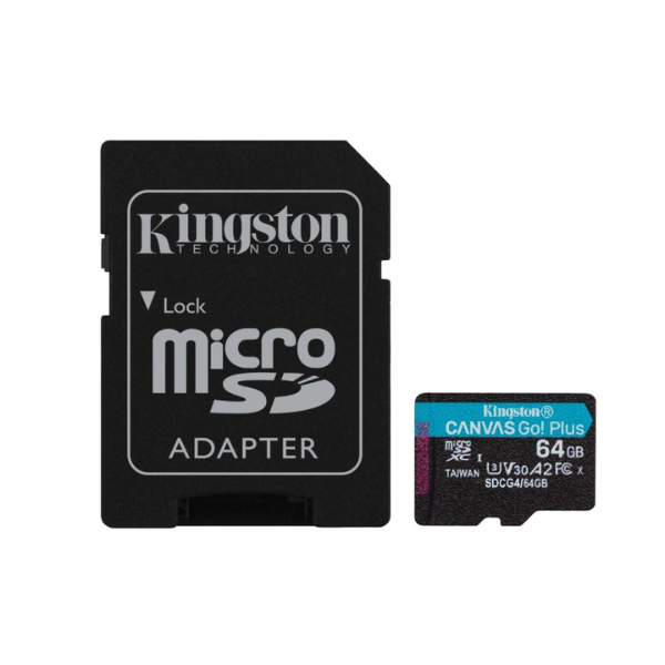 MICROSD KINGSTON 64GB C/ADAP CANVAS GO! PLUS GEN4 (4K CAMARA-DRONES)(7890)