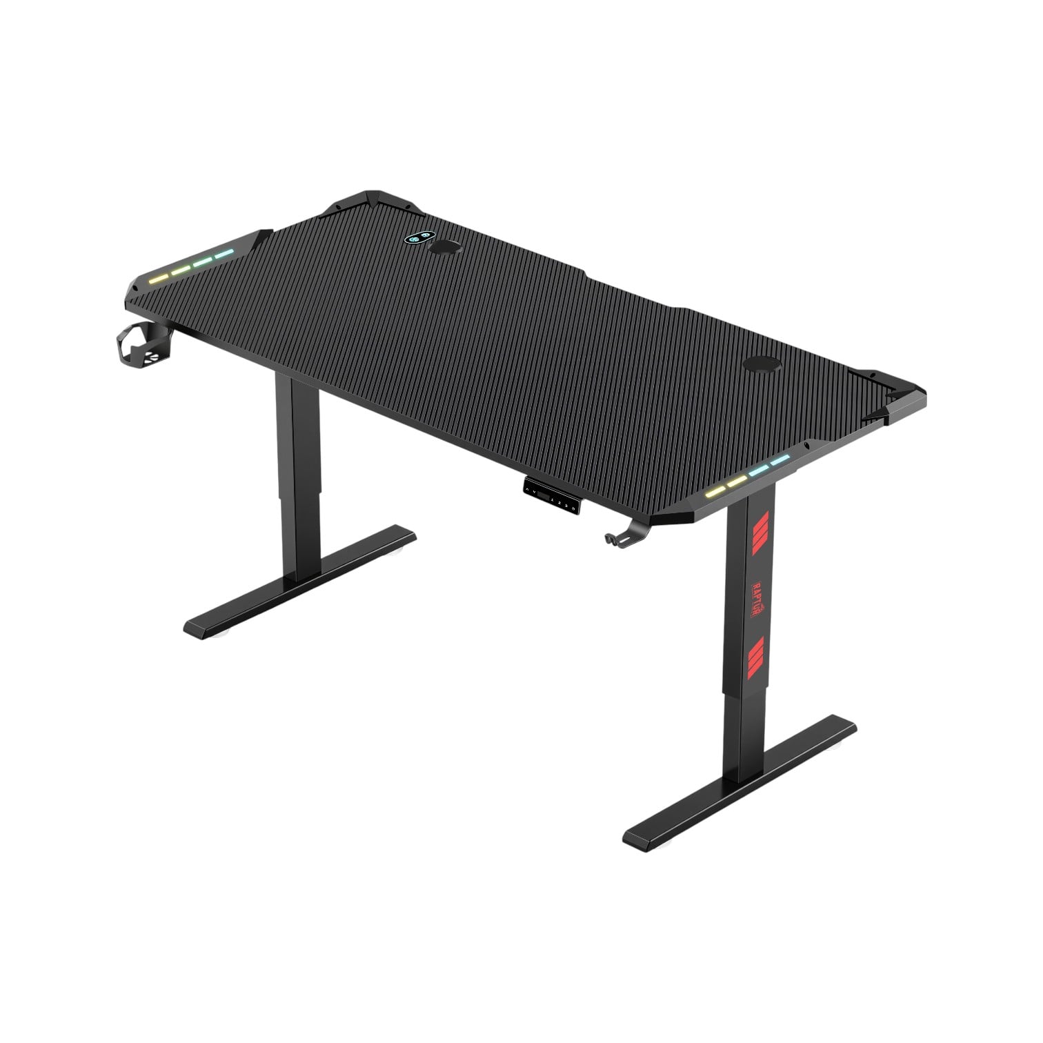 ESCRITORIO GAMER RAPTOR GLOW STATION RGB C/ELEVACION H/80KG C/PORTAVASOS + PORTA AURICULAR (7527)