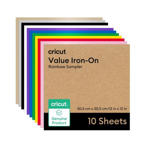 PAPEL CRICUT VALUE IRON-ON SAMPLER 12X12 PULGADAS 10 HOJAS ARCOÍRIS