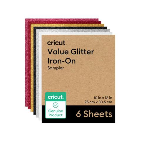 PAPEL CRICUT VALUE GLITTER IRON-ON SAMPLER 10 X 12 PULGADAS 6 HOJAS FIESTA