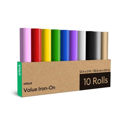 PAPEL CRICUT VALUE IRON-ON SAMPLER 12 PULGADAS X 3 PIES 10 ROLLOS ARCOÍRIS