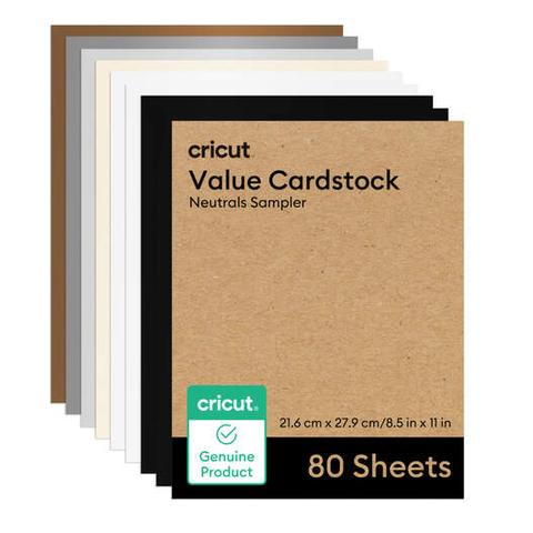CARTULINA DE MUESTRA CRICUT VALUE DE 8,5 X 11 PULGADAS, 80 HOJAS, COLORES NEUTROS