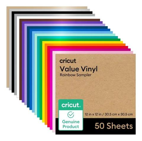 PAPEL CRICUT VINILO DE VALOR PERMANENTE SAMPLER 12X12 PULGADAS 50 HOJAS ARCOÍRIS