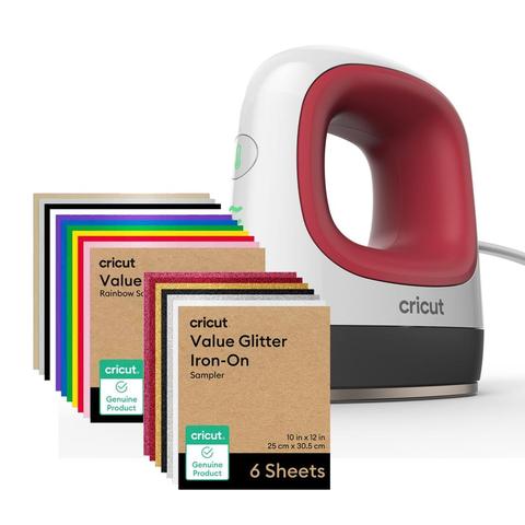 COMBO CRICUT TEXTIL ( PRENSA TÉRMICA EASYPRESS + PAPEL VALUE IRON-ON SAMPLER + PAPEL VALUE GLITTER)