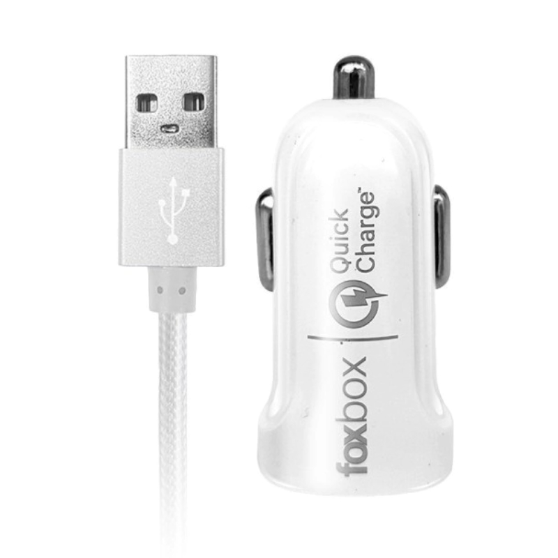 CARGADOR PARA AUTO FOXBOX WAY QC-CON CABLE USBTIPO C BLANCO