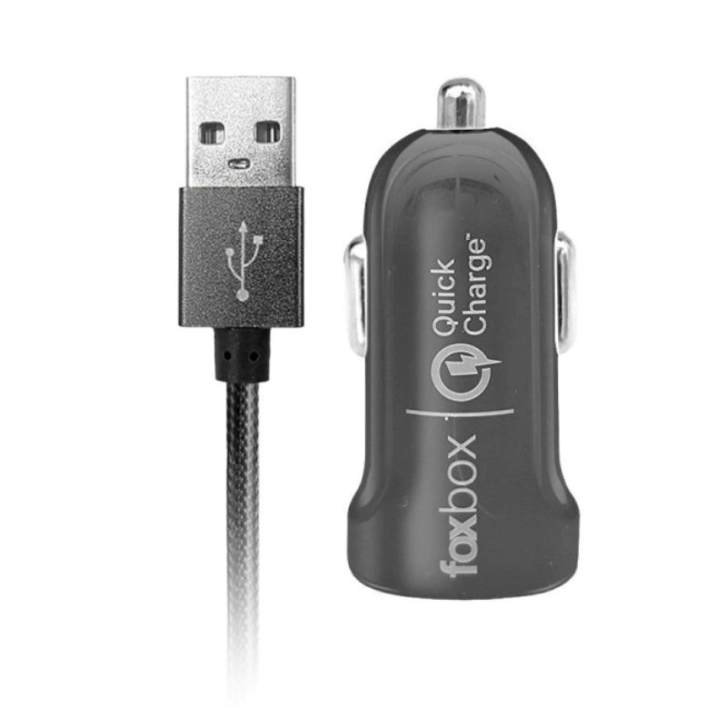 CARGADOR PARA AUTO FOXBOX WAY QC-CON CABLE USBTIPO C NEGRO