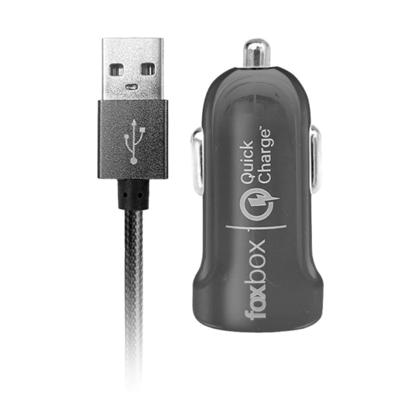 CARGADOR PARA AUTO FOXBOX WAY QC-CON CABLE USBLIGHTNING NEGRO