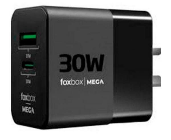 CARGADOR FOXBOX GAN MEGA 30WATTS SIN CABLE NEGRO (7996)