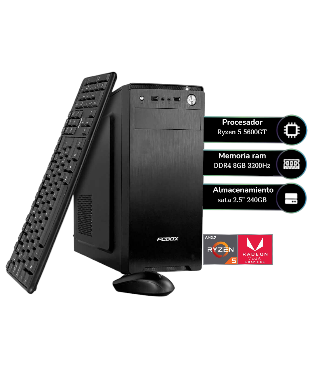 PC PCBOX AMD RYZEN 5 5600GT 8GB SSD 240 GB KIT TECLADO MOUSE W11HSL