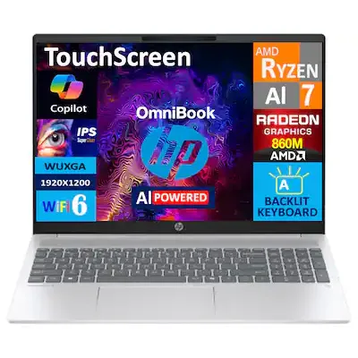 NOTEBOOK HP OMNIBOOK 5 AMD RYZEN AI 7-350 32 GB RAM 1 TB SSD PANTALLA TÁCTIL DE 16" 2K WINDOWS 11 INGLÉS PLATA BKP26