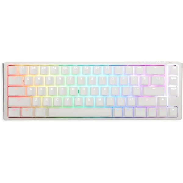TECLADO MECANICO DUCKY ONE 3 SF TECLAS BLANCAS INTERRUPTOR TRANSPARENTE INGLES PBT DOBLE DISPARO SIN COSTURAS ESTUCHE SUPERIOR BLANCO ESTUCHE INFERIOR