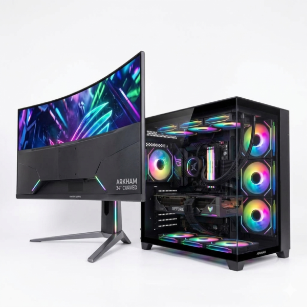 PC ARMADA GAMER AMD RYZEN 9 7900 RX 9060 XT 16GB DDR5 32GB A620 1 TB NVME 800W 80+ GAB RGB + MONITOR  34 CURVO