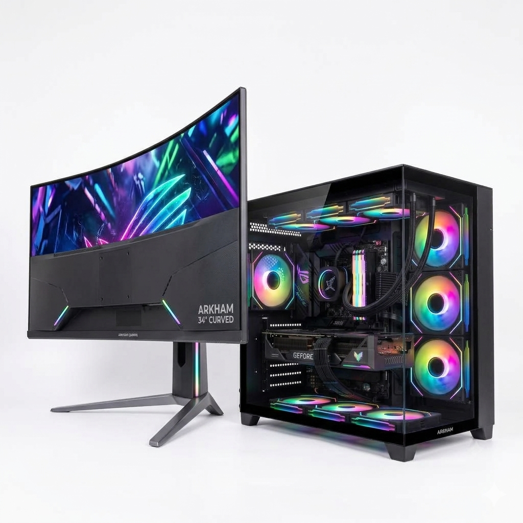 PC ARMADA GAMER AMD RYZEN 9 7900 RX 9060 XT 16GB DDR5 32GB A620 1 TB NVME 800W 80+ GAB RGB + MONITOR 34 CURVO