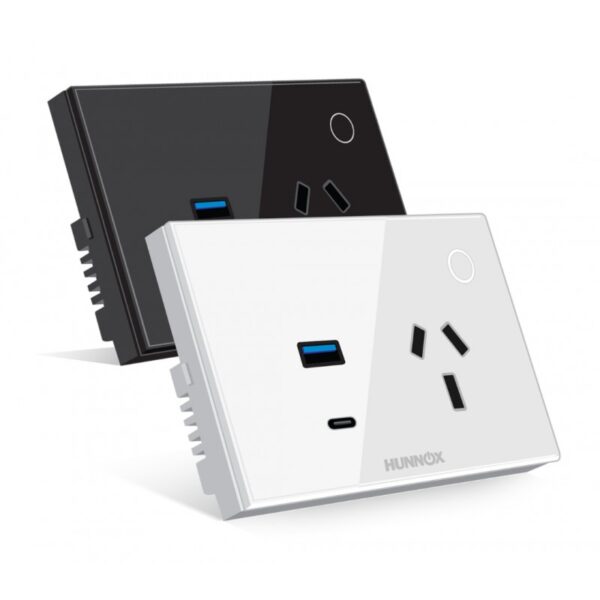 TOMACORRIENTE+USB A+USB C HUNNOX SMART TACTIL NEGRO