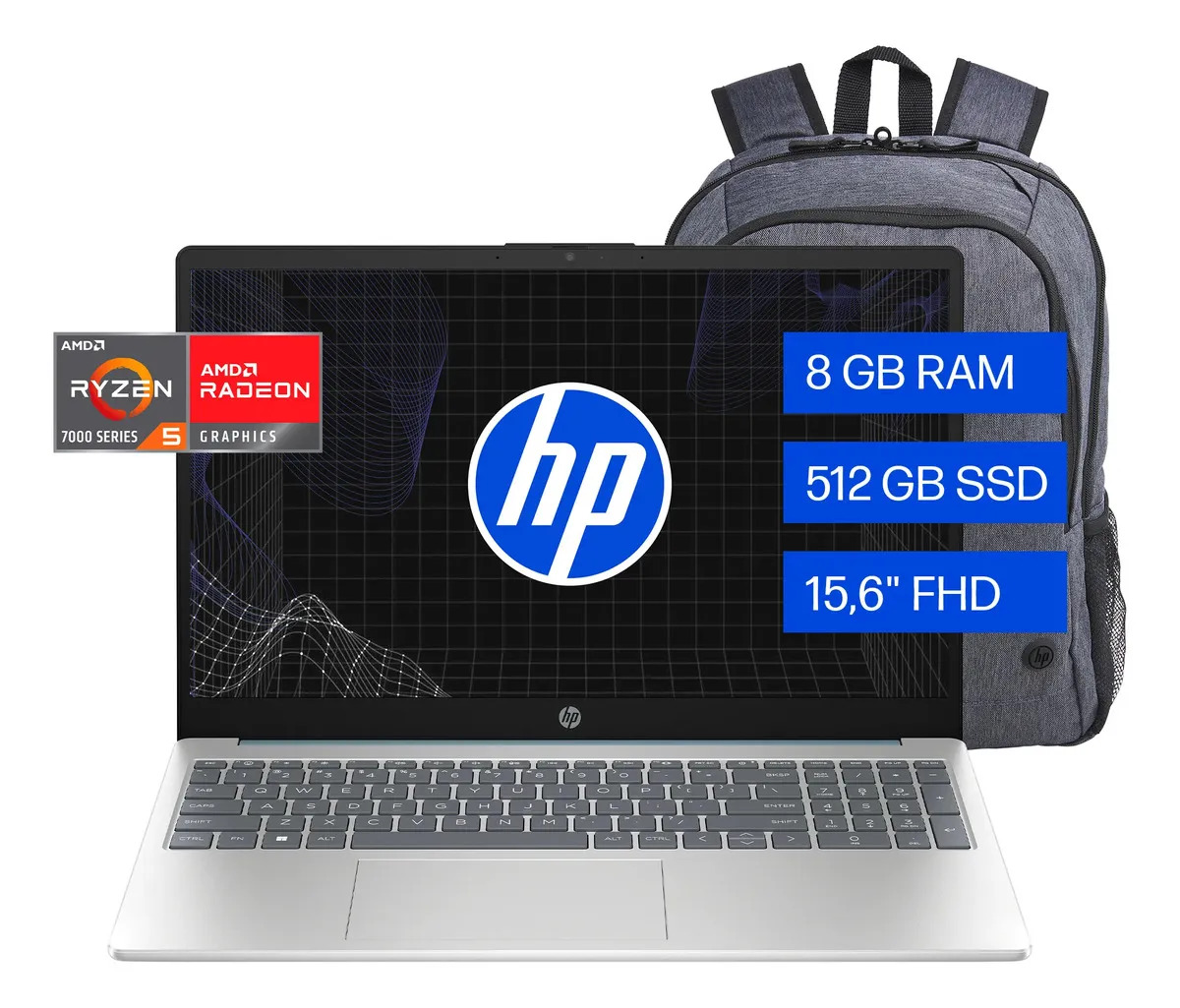 NOTEBOOK HP 15-FC025LA RYZEN 5 7520U 8GB SSD 512GB 15.6" HD WIN11 ESPAÑÓL BLUE (+MOCHILA) EK26