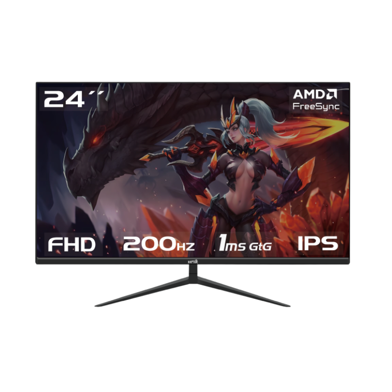 MONITOR GAMER RAPTOR HAWK EYE 24 FRAMELESS IPS FHD 200HZ 1MS HDMI-DP NEGRO (3408) (II)